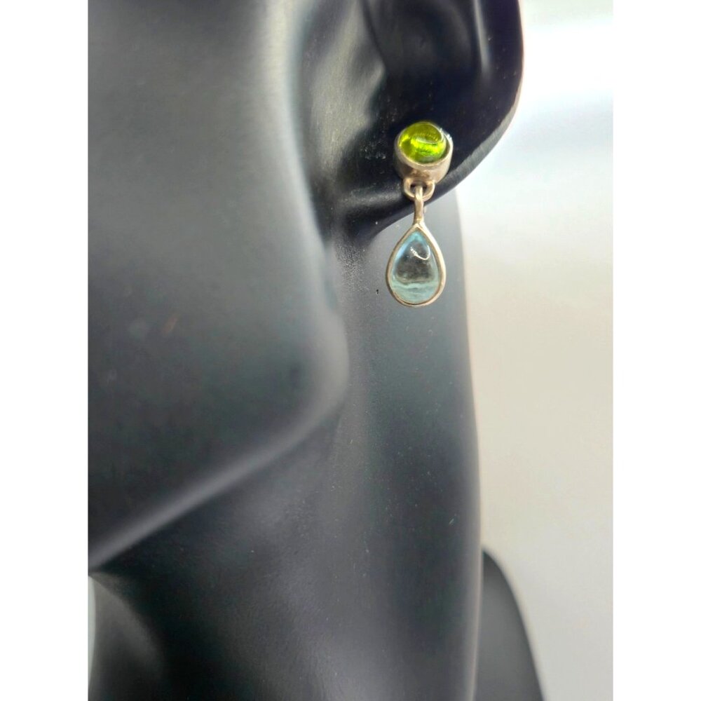 Sterling Silver Drop Earrings 925 PB Peridot & Aquamarine Gemstones